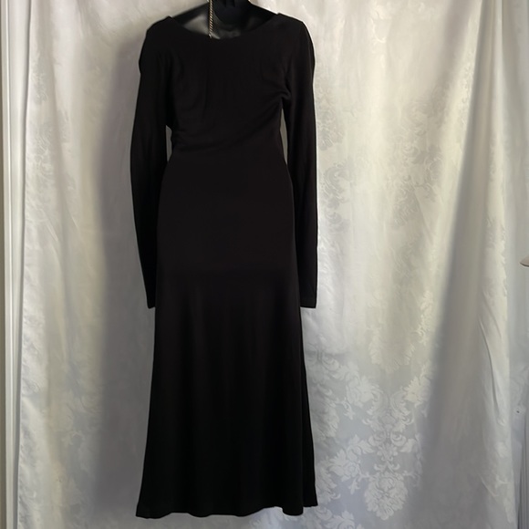 Zara black knit long sleeve wrap dress midi length lines fits small Sz M - Picture 3 of 6